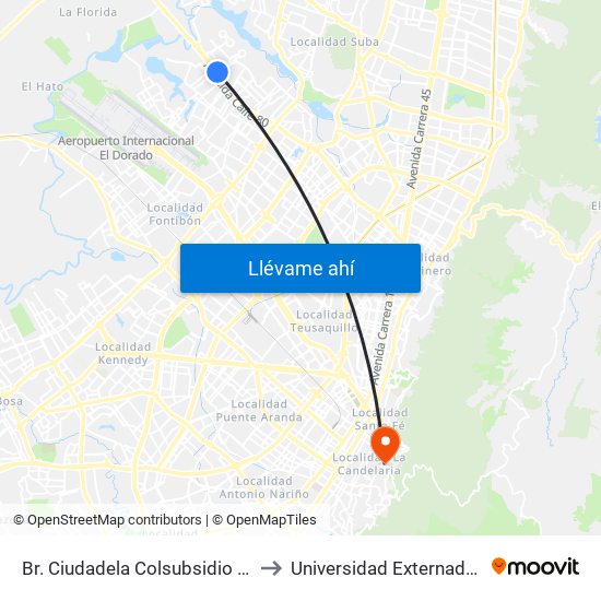 Br. Ciudadela Colsubsidio (Ac 80 - Kr 112a) to Universidad Externado De Colombia map