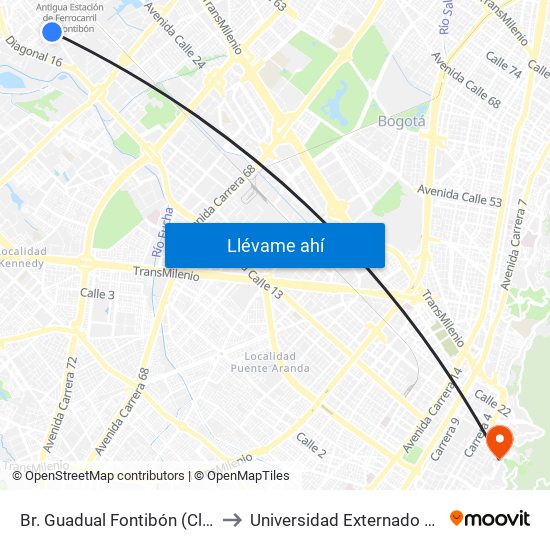 Br. Guadual Fontibón (Cl 17 - Kr 96h) to Universidad Externado De Colombia map