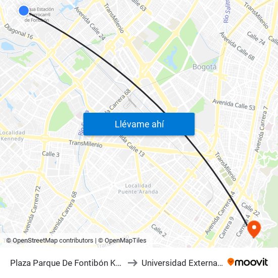 Plaza Parque De Fontibón Kr 100 (Kr 100 - Cl 17a) to Universidad Externado De Colombia map