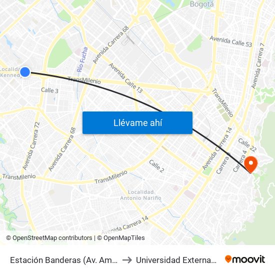 Estación Banderas (Av. Américas - Kr 78a) (A) to Universidad Externado De Colombia map