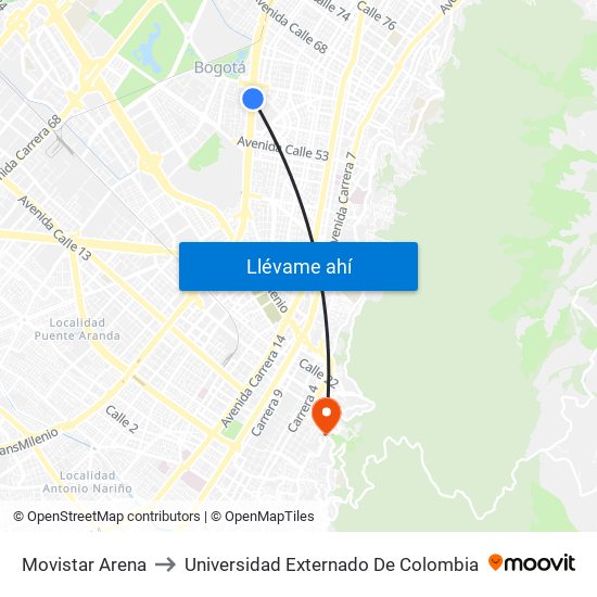 Movistar Arena to Universidad Externado De Colombia map