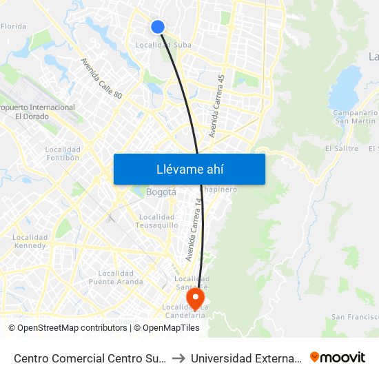 Centro Comercial Centro Suba (Av. Suba - Kr 91) to Universidad Externado De Colombia map