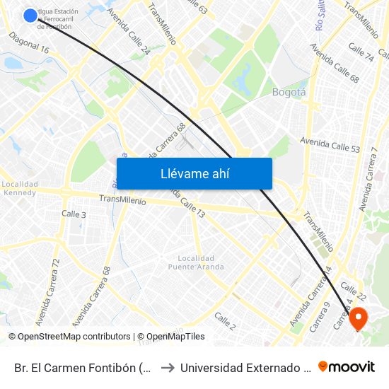 Br. El Carmen Fontibón (Cl 17 - Kr 100) to Universidad Externado De Colombia map