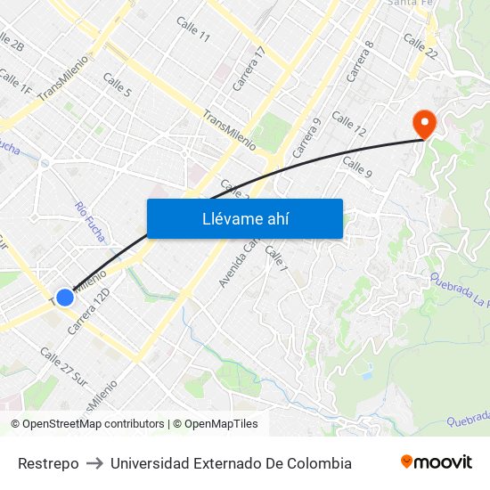 Restrepo to Universidad Externado De Colombia map