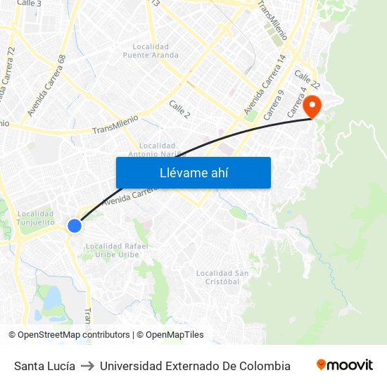 Santa Lucía to Universidad Externado De Colombia map