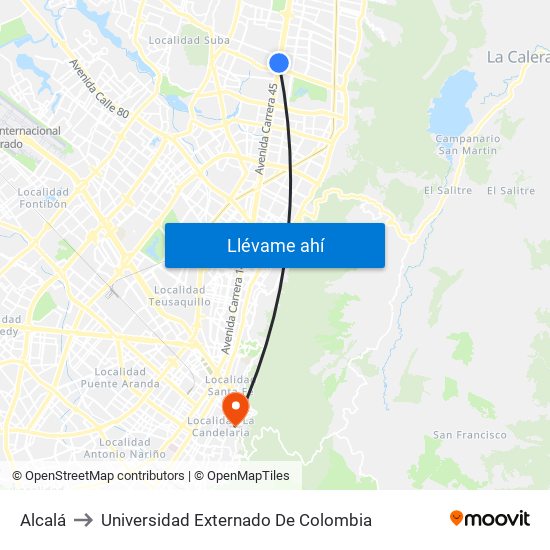 Alcalá to Universidad Externado De Colombia map