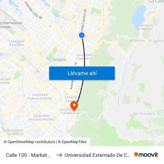 Calle 100 - Marketmedios to Universidad Externado De Colombia map