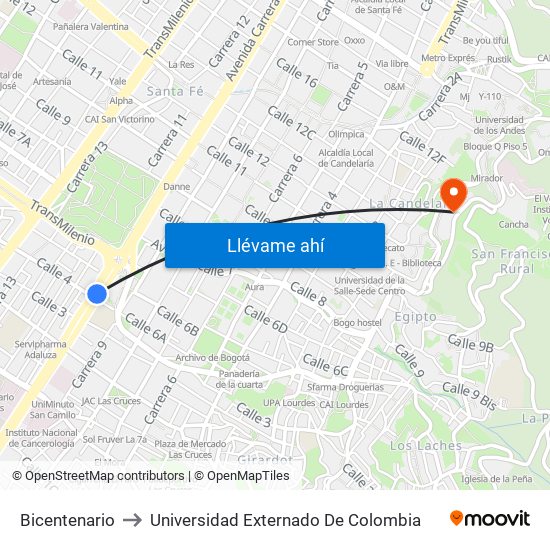 Bicentenario to Universidad Externado De Colombia map