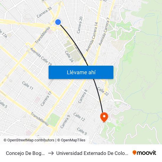 Concejo De Bogotá to Universidad Externado De Colombia map