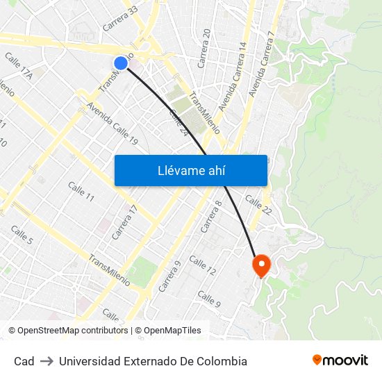 Cad to Universidad Externado De Colombia map