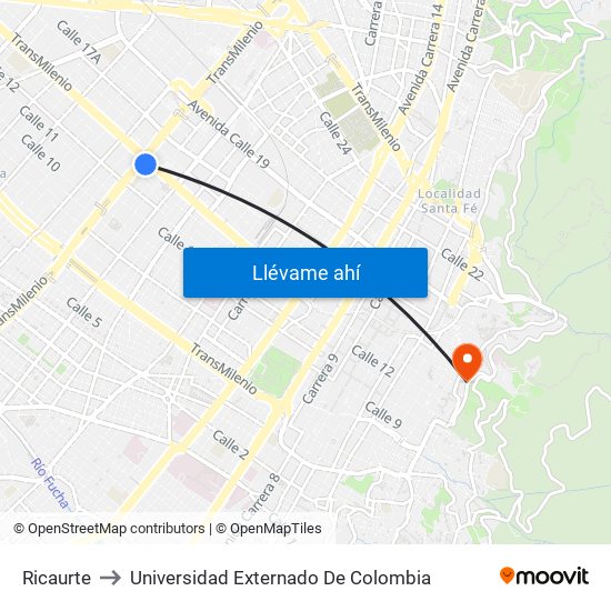 Ricaurte to Universidad Externado De Colombia map
