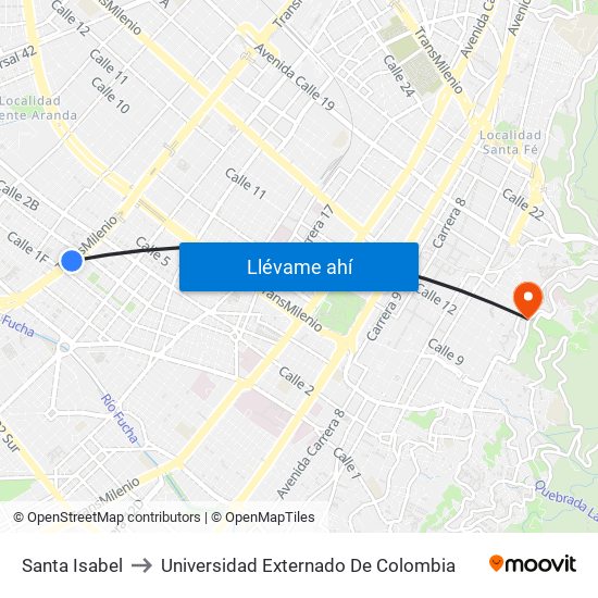 Santa Isabel to Universidad Externado De Colombia map