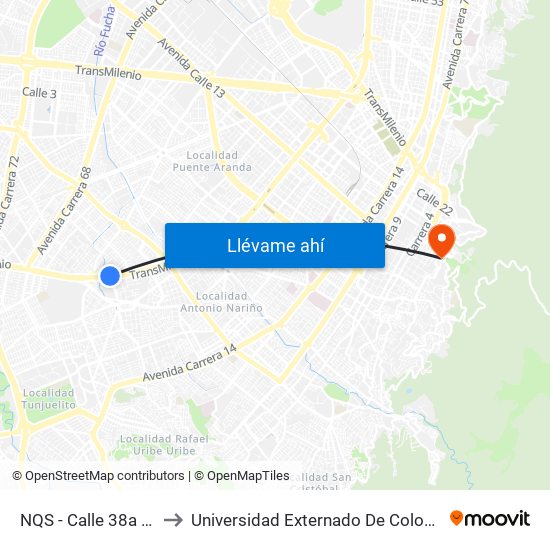 NQS - Calle 38a Sur to Universidad Externado De Colombia map