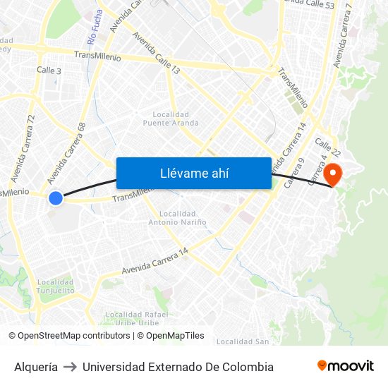 Alquería to Universidad Externado De Colombia map