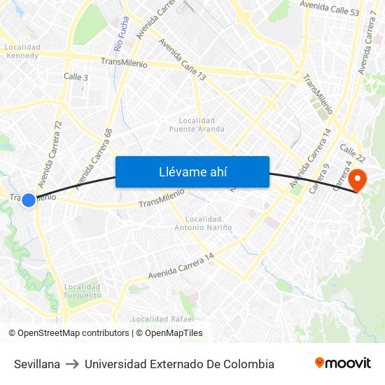 Sevillana to Universidad Externado De Colombia map