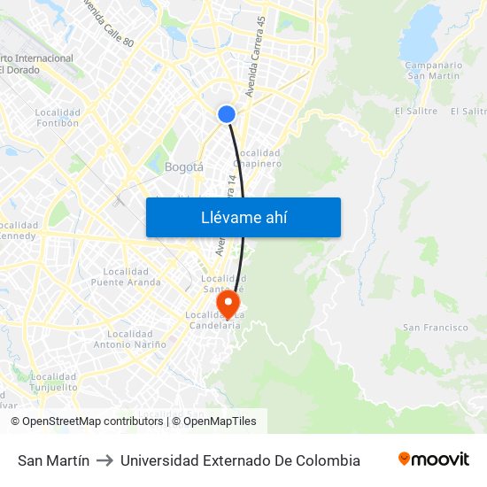 San Martín to Universidad Externado De Colombia map