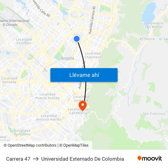 Carrera 47 to Universidad Externado De Colombia map