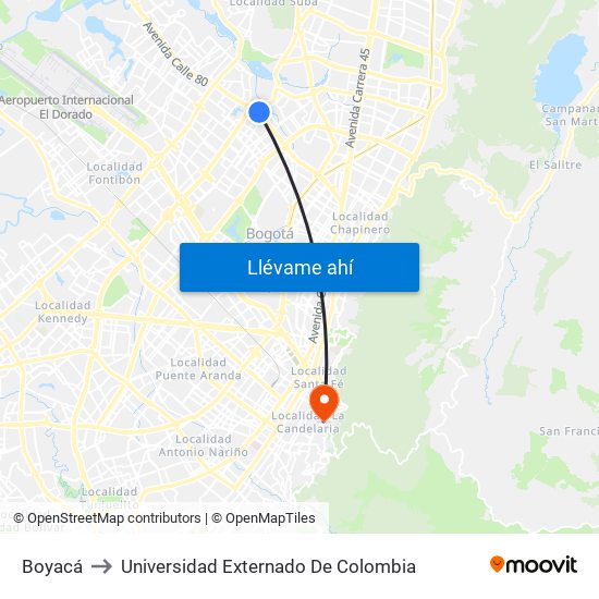 Boyacá to Universidad Externado De Colombia map