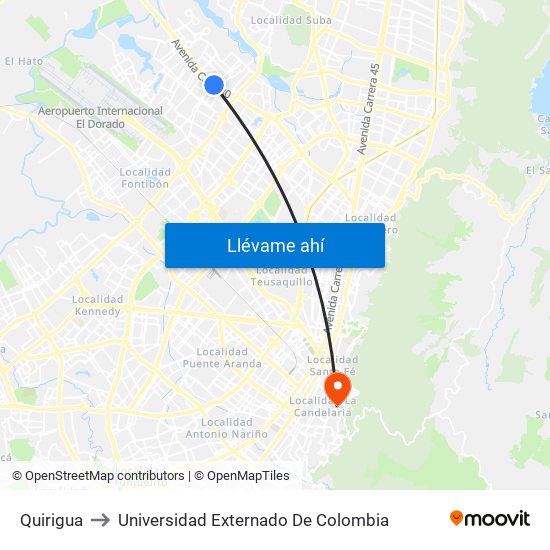 Quirigua to Universidad Externado De Colombia map