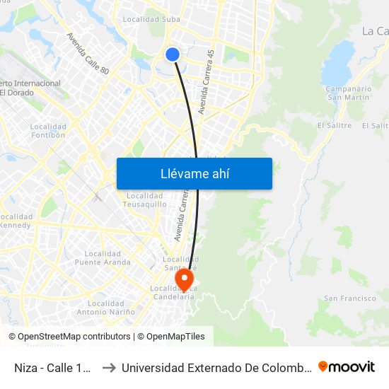 Niza - Calle 127 to Universidad Externado De Colombia map