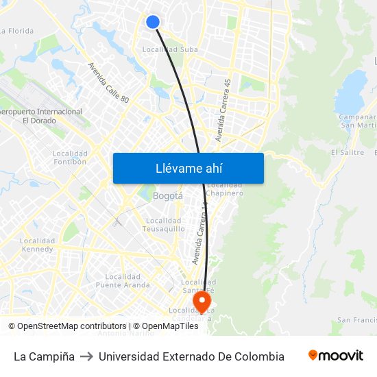 La Campiña to Universidad Externado De Colombia map