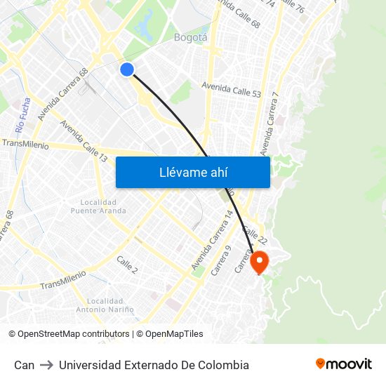 Can to Universidad Externado De Colombia map