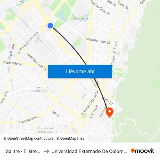 Salitre - El Greco to Universidad Externado De Colombia map