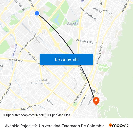 Avenida Rojas to Universidad Externado De Colombia map