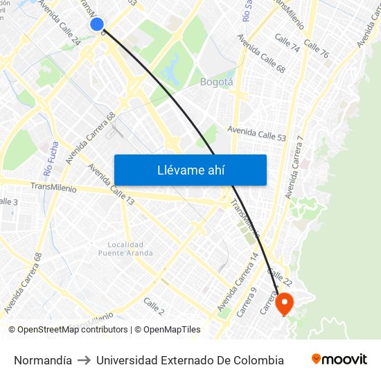 Normandía to Universidad Externado De Colombia map