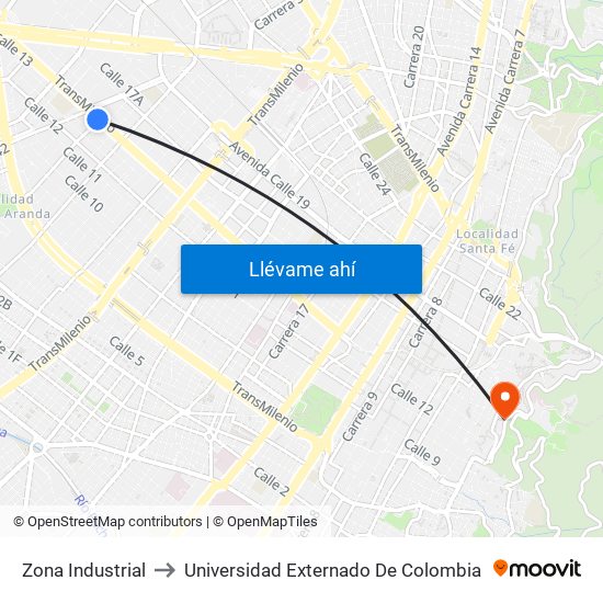 Zona Industrial to Universidad Externado De Colombia map