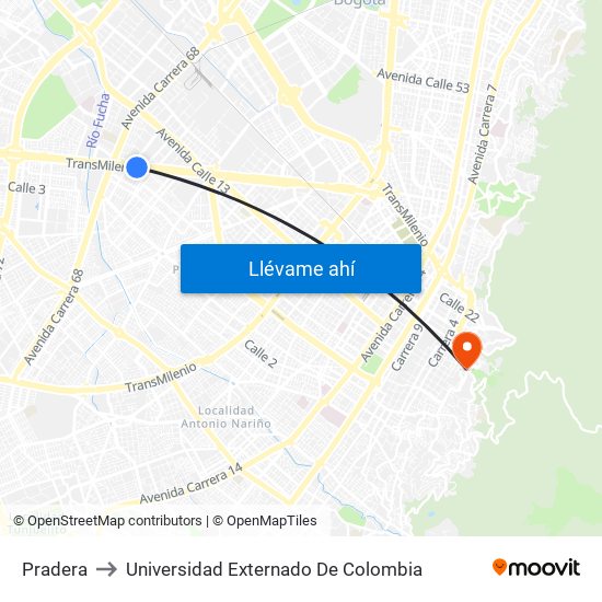 Pradera to Universidad Externado De Colombia map