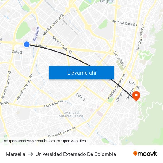 Marsella to Universidad Externado De Colombia map