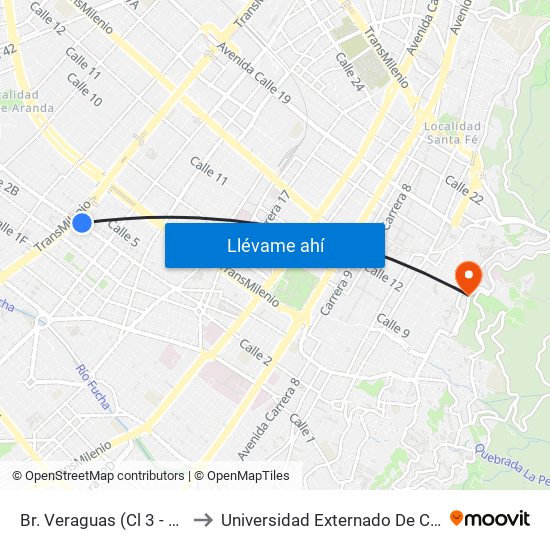 Br. Veraguas (Cl 3 - Kr 29a) to Universidad Externado De Colombia map