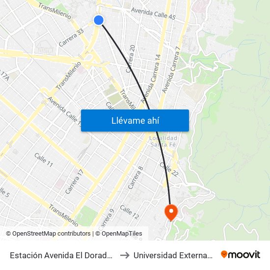 Estación Avenida El Dorado (Av. NQS - Cl 40a) to Universidad Externado De Colombia map