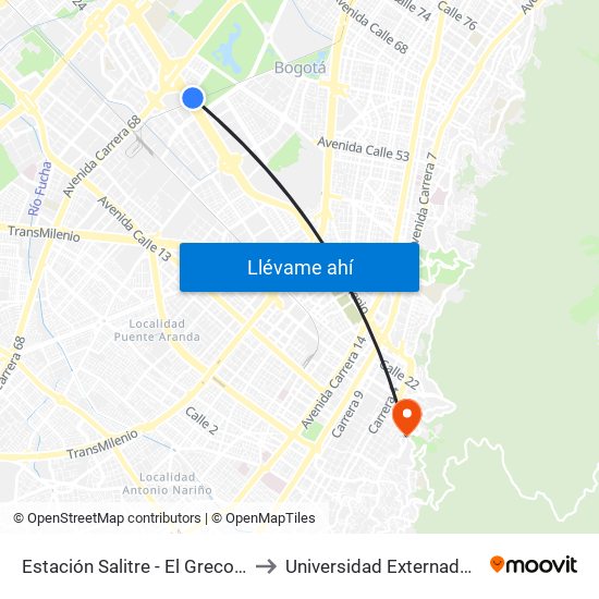 Estación Salitre - El Greco (Ac 26 - Ak 68) to Universidad Externado De Colombia map