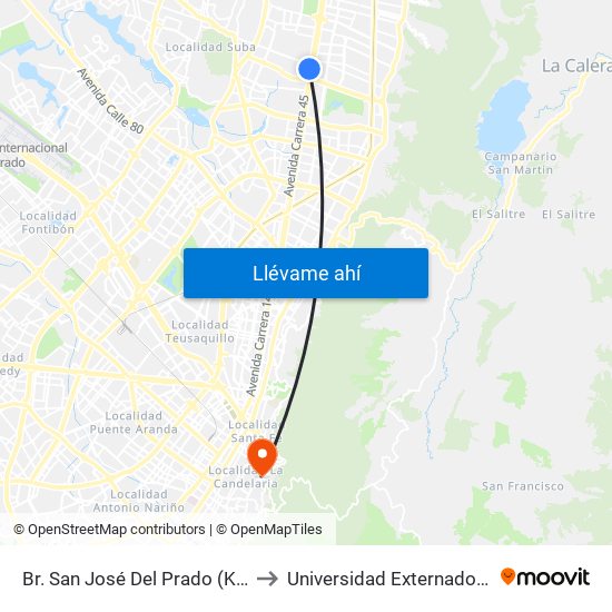 Br. San José Del Prado (Kr 45a - Cl 137) to Universidad Externado De Colombia map