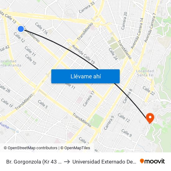 Br. Gorgonzola (Kr 43 - Cl 12b) to Universidad Externado De Colombia map