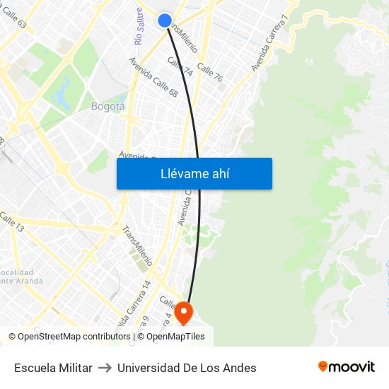 Escuela Militar to Universidad De Los Andes map