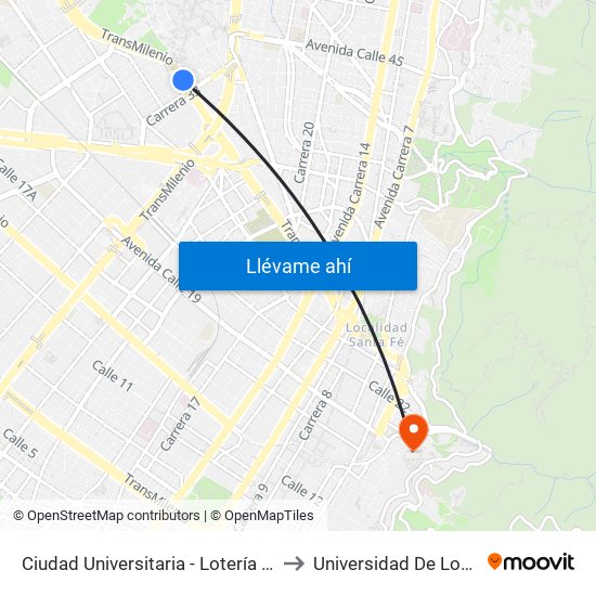 Ciudad Universitaria - Lotería De Bogotá to Universidad De Los Andes map