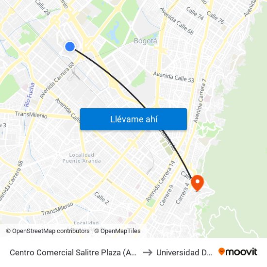 Centro Comercial Salitre Plaza (Av. La Esperanza - Kr 68b) to Universidad De Los Andes map