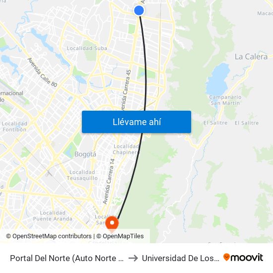 Portal Del Norte (Auto Norte - Cl 174a) to Universidad De Los Andes map