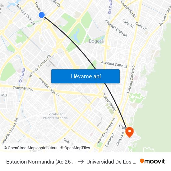 Estación Normandía (Ac 26 - Kr 74) to Universidad De Los Andes map