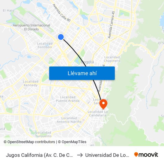 Jugos California (Av. C. De Cali - Ac 63) to Universidad De Los Andes map