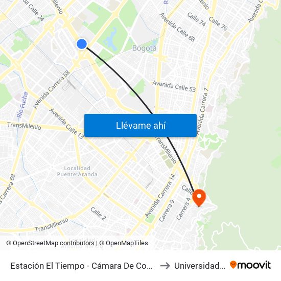 Estación El Tiempo - Cámara De Comercio De Bogotá (Ac 26 - Kr 68b Bis) to Universidad De Los Andes map