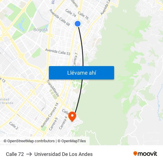Calle 72 to Universidad De Los Andes map
