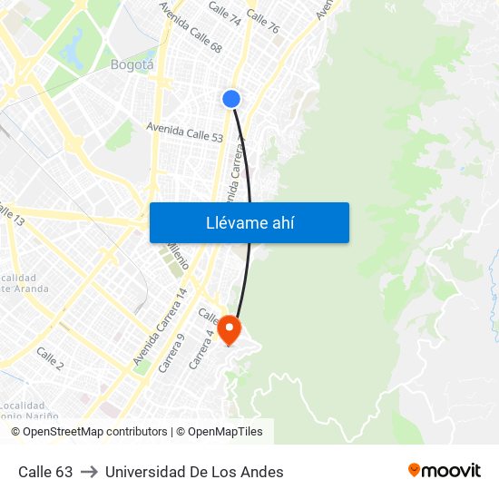 Calle 63 to Universidad De Los Andes map