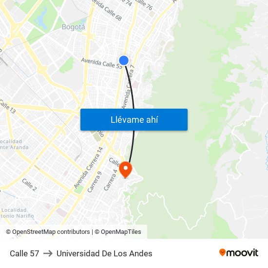 Calle 57 to Universidad De Los Andes map