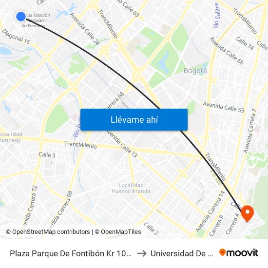 Plaza Parque De Fontibón Kr 100 (Kr 100 - Cl 17a) to Universidad De Los Andes map