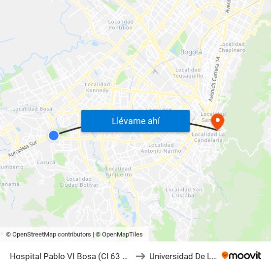 Hospital Pablo VI Bosa (Cl 63 Sur - Kr 77g) (A) to Universidad De Los Andes map