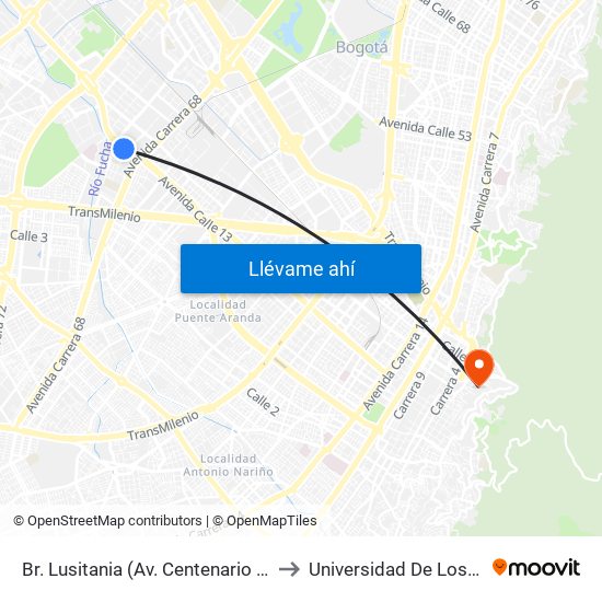 Br. Lusitania (Av. Centenario - Kr 68b) to Universidad De Los Andes map